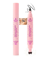 Freckle Eyeliner Pen 2 in 1, Natural Light Brown Fake Freckles Stamp Face Tattoo Waterproof, Smooth Long Lasting Smudge Proof Black Liquid Eyeliner, Quick Dry Magic Freckle Stain Summer Makeup 01