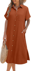 Zeagoo Women Dresses Summer Casual Short Sleeve Button Down Shirt Dresses 2025 Beach Cover Up with Pockets