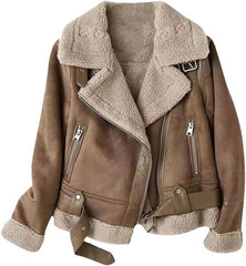 Women Thick Warm Lamb Jacket Short Zipper Motorcycle Coats Vintage Street Outwear