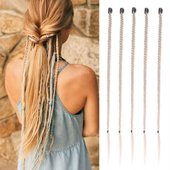 Braid Hair Extensions, 5 PCS Baby Braids Front Side Bangs Clip in Hair Extensions Long Braided Hair Piece Natural Soft Synthetic Hair for Women Girl Kinds Daily Wear Black Color (Natural Black)