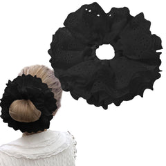 Large White Lace Scrunchies, Elastic Hair Ties Ropes, Ponytail Holder Hair Accessories for Ladies Girls, Thick Bulk Scrunchies
