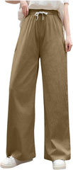 Womens Pants Drawstring Elastic Waist Casual Solid Color Trendy Long Straight Trousers with Pockets