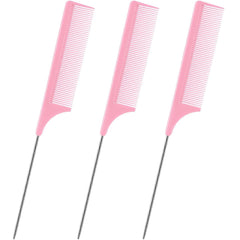 3 Pack Hair Rat Tail Combs Set, Parting Rattail, Teasing Fine Tooth Comb, Metal Hair Pick Detangling, Heat Resistant Carbon Fiber Teasing Comb, and Stainless Steel Pintail(Black)