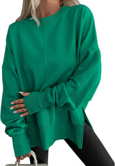 Sweatshirt for Womens Fashion Long Sleeve Crew Neck Side Slit Pullover Tops Casual Loose Fit Sweatshirts