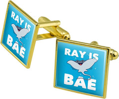 GRAPHICS & MORE Ray is Bae Funny Humor Square Cufflink Set - Silver or Gold