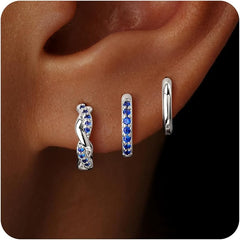 Inerney Gold Huggie Hoop Earrings Set for Women, Dainty Small Sterling Silver Earring Stacks Hypoallergenic Jewelry for Multiple Piercings, Trendy Twisted Cute Cartilage Hoops Birthstone Gift 3 Pairs