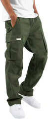 Mens Cargo Pants Elastic Waist Drawstring Relaxed Fit Outdoor Joggers Straight Leg Hiking Workout Pants with