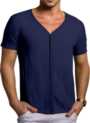Men Viscose Pajama Top Button Up for Sleep, or Casual V Neck Short Sleeve, Breathable Summer Cardigan Style