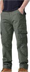 Men's Outdoor Casual Loose Multi Pocket Straight Leg Cargo Pants Fashion Solid Military Athletic Work Trousers