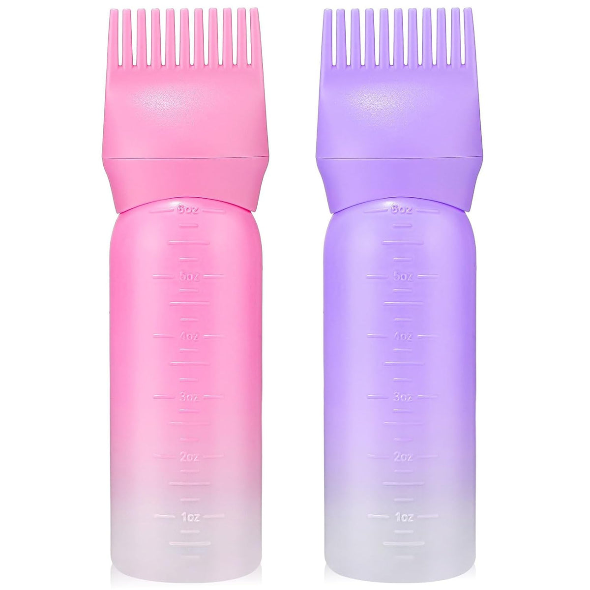 Root Comb Applicator Bottle, 6 Ounce, Oil Applicator for Hair Dye, Bottle Applicator Brush with Graduated Scale, Purple, 2 Pack