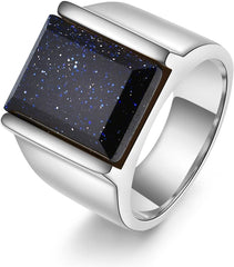Men's Stainless Steel Vintage Square Gem Rings Gold and Silver Fashion Ring Party Wedding Gift For Men