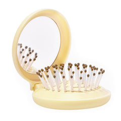Travel Hairbrush and Mirror Set for Women, Folding Brush with Compact Mirror for Purse or Backpack, Cute Baby Blue Gift