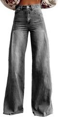 Women Vintage Irregular High Waist Slimming Wide Leg Long Streetwear Pants Jeans