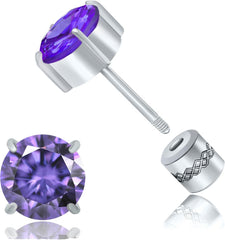 Titanium Flat Back Surgical Stainless Steel Stud Earrings for Women Men,Birthstone Stud Earrings Hypoallergenic Double Side 5A Cubic Zirconia Studs Jewelry 6mm