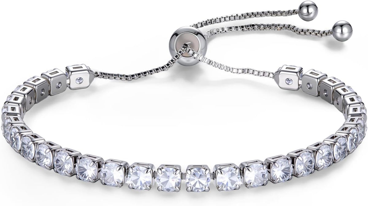 Fashion Bracelets for Women|Tennis Bracelets for Women|18K Gold Plated Bracelets for Women|Silver Women's Bracelets|Rose Gold Women's Bracelets|4mm Zirconia Bracelets| Length-adjustable buckle