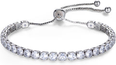 Fashion Bracelets for Women|Tennis Bracelets for Women|18K Gold Plated Bracelets for Women|Silver Women's Bracelets|Rose Gold Women's Bracelets|4mm Zirconia Bracelets| Length-adjustable buckle