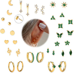 KRFY Flat Back Stud Earrings - 17 Pairs Surgical Steel Stud Earrings For Women Hypoallergenic Hoop Earrings Tiny Screw Back Cartilage Earring Set For Multiple Piercing