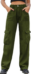 Womens Jeans Pants Casual Cargo Pant Elastic Waist 2025 Fashion Streetwear Pants High Waist Straight Leg Pant