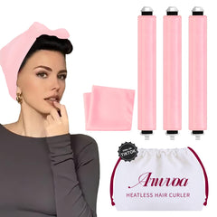 Heatless Hair Curler Heatless Curls Overnight Heatless Blowout with Luxury Cloth Bag satin Scarf, Curling Rod Headband to Sleep in No Heat Curling with (Black, 3Rods)