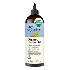 Sky Organics Castor Oil - USDA Certified Organic Hair Oil for Hair Growth, Skin, Face, Eyelashes - Cold Pressed & Hexane Free - Pure Organic Castor Oil Pack Wrap - Carrier & Hair Treatment Oil