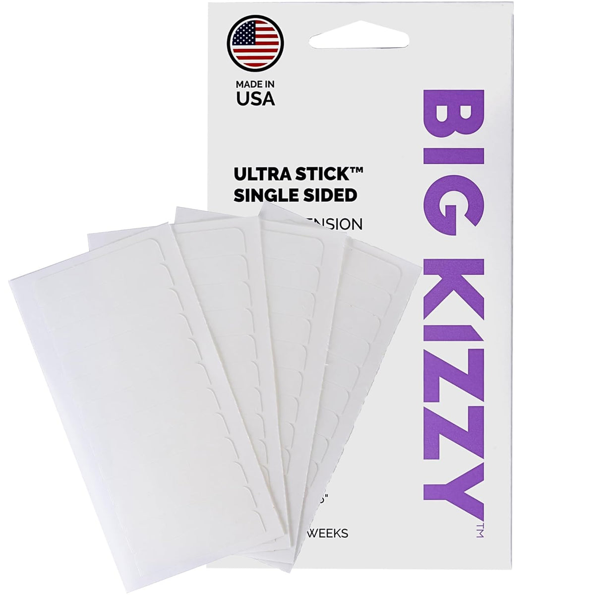 Big Kizzy Single Sided Ultra Stick Replacement Tape for Hair Extensions - 6-8+ Weeks of wear - Strong Hold and Residue Free One Sided Tape for Extensions - 48 Tabs