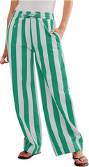 Women's Wide Leg Palazzo Pants, Striped Pattern, Low Waist with Pockets, Multiple Colors