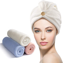 YFONG 3 Pack Hair Drying Towels, Hair Towel with Button, Super Absorbent Microfiber Hair Towel for Curly Hair, Fast Drying Hair Wraps for Women Girls, Microfiber Towel for Hair