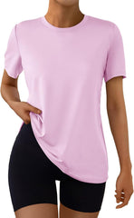 AUTOMET Women's Workout Tops Short Sleeve Gym Shirts Summer Athletic Yoga Tshirts Loose Fit Casual Clothes 2025