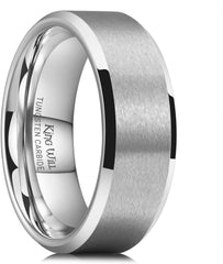 King Will Basic Unisex Silver/Black/Blue/Rose Gold/Gold/Purple Tungsten Carbide Matte Polished Finish Wedding Beveled Edge Engagement Band Ring for Men Women