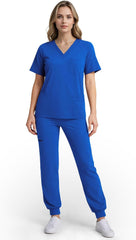 Scrubs for Women Set, Stretchy V-Neck Top & Jogger Pants with Multi-Pocket Yoga Waistband
