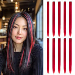 12 Pcs Colored Clip in Hair Extension 20 Inch Long Straight Party Highlights Synthetic Hairpieces for Women Girls Kids(Light Pink-12Pcs)