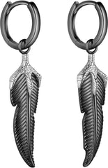beautlace Feather Necklaces/Stud Earrings Silver/Black Gun Plated Feather Pendant Charm Earring Jewelry Gifts for Men and Women