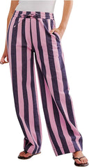 Women's Wide Leg Palazzo Pants, Striped Pattern, Low Waist with Pockets, Multiple Colors