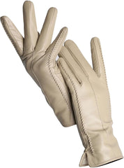 REHJJDFD Women's Sheepskin Gloves Winter Warm Plus fleece Short Thin Solid Leather Gloves