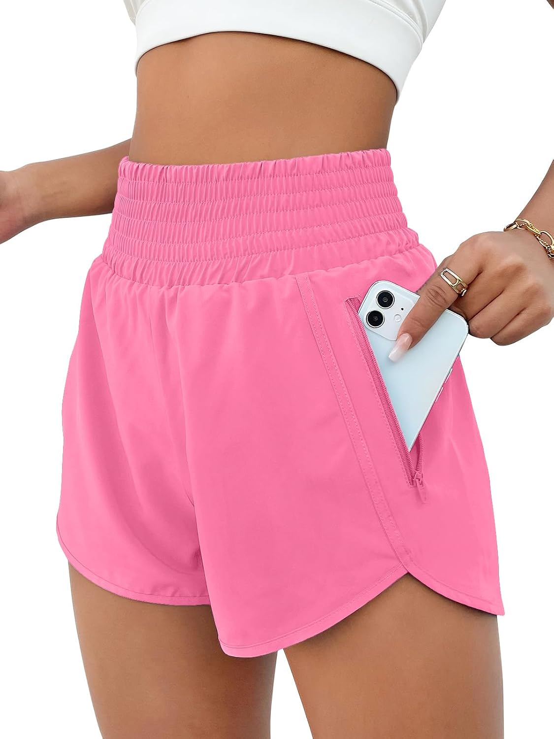 BMJL Women's Athletic Shorts High Waisted Running Short Pocket 2.5" Sporty Shorts Gym Elastic Workout Shorts