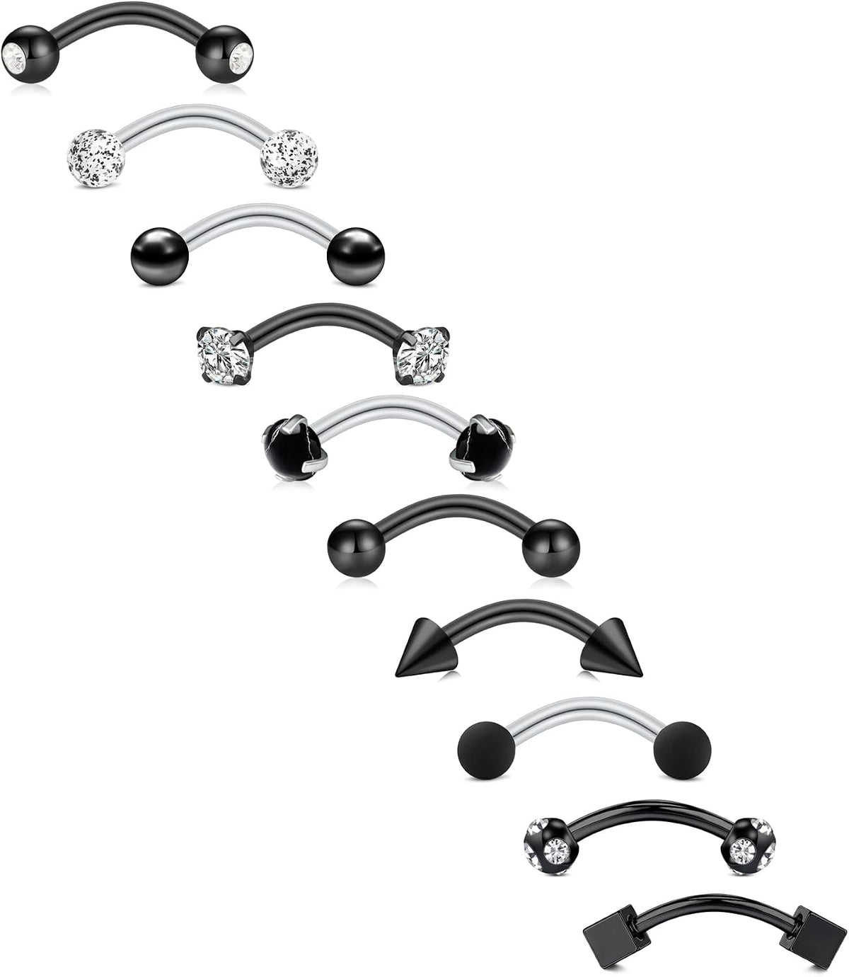 FECTAS 10PCS Eyebrow Rook Piercing Jewelry 16G Earrings Vertical Labret Lip Jewelry Curved Barbell Eyebrow Rings Tiny Small Belly Rings Ear Rook Helix Conch Daith Piercing Jewelry