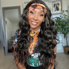 Colorful Queen Glueless Headband Wig Long Black Body Wave Headband Wigs for Black Women Synthetic Natural Looking Wavy Wig Heat Resistant 180% Density (26inch, 1B#)