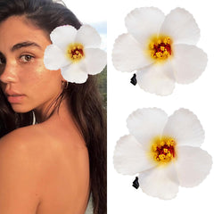 2pc Hawaiian Plumeria Hair Clips Delicate Dew Galsang Flower Barrettes for Beach Party(White)