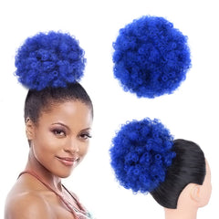 Yinmei Baibian Afro Puff Drawstring Ponytail Kinky Curly Bun Hair Synthetic Short Extensions Hairpieces Updo Hair for Black Women Girls(1B)