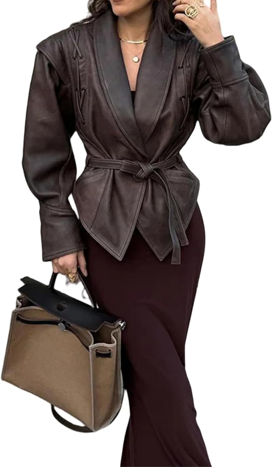 NRTHYE Women Leather Jacket Irregular Hem Faux Leather Blazer Motorcycle Bomber Aviator Trendy Leather Jackets Coat