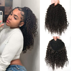 Short Afro Kinky Curly Ponytail Hair Piece for African American Ponytail Extension Synthetic Afro Kinky Curly Ponytail for Women (Black(1B#))
