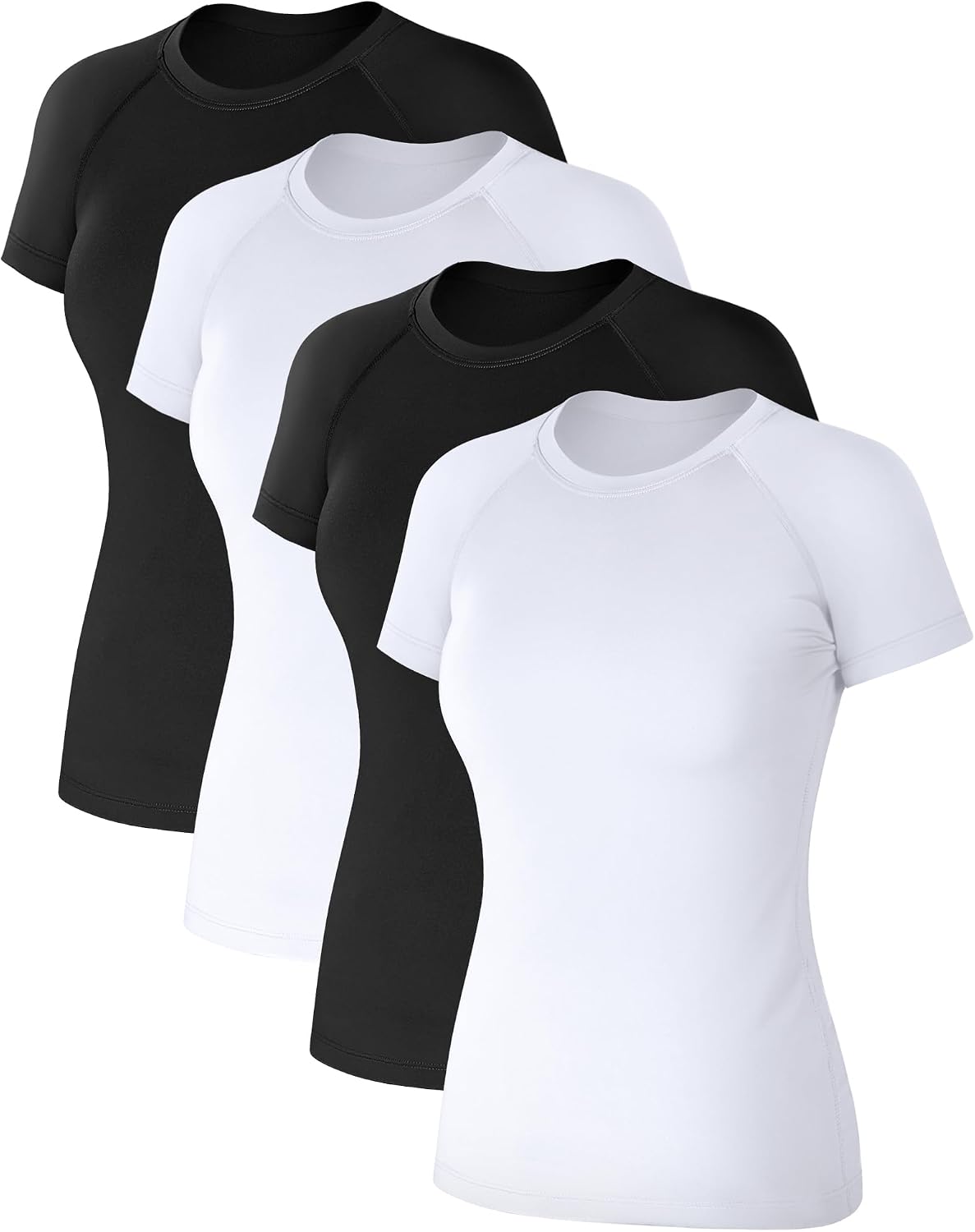 Coume 4 Pack Women's Compression Shirts Short Sleeve Workout Tops Running Athletic Yoga T-Shirt for Gym Sports Gear Quick Dry