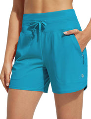 baleaf Women's 5" Swim Board Shorts High Waisted Quick Dry UPF 50+ Swimsuit Swimming Bottoms with Boxer Liner Zipper Pockets