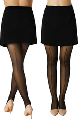2 Pairs Backseam Sheer Tights For Women- 30D High Waist Control Top Pantyhose with Reinforced Toes