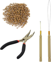 Hair Extensions Tool Kit Black Hair Pliers Pulling Hook Bead Device Tool Kits and 500 Pcs 5 mm Micro Links Rings Beads (Black)