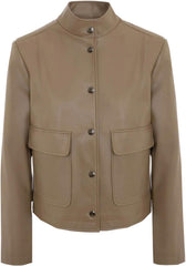 Betusline Women's Faux Leather Cropped Jackets Stand Collar Motorcycle Short Outwear Coat