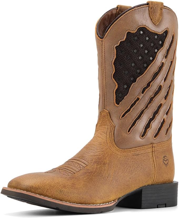 Western Boots - Square Toe Work Boot,Pull On Leather Wellington Boots,Durable Classic Slip Resistant Soft Toe Cowboy Boot