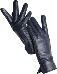 REHJJDFD Women's Sheepskin Gloves Winter Warm Plus fleece Short Thin Solid Leather Gloves