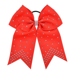 7 Inches Rhinestone Hair Bows Elastic Hair Tie Ribbon Large Cheer Bow Ponytail Holder Hair Band for Women Girls Kids Teens (White)
