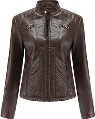 Faux Leather Jacket Women Motorcycle Zipper Bomber PU Bike Coat with Pockets Fashion Winter Outfits Streetwear